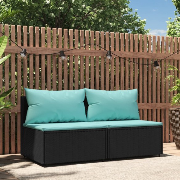 Canapés centraux de jardin et coussins 2pcs Noir Résine tressée