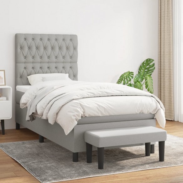 Cadre de lit avec matelas Gris clair 100x200cm Tissu