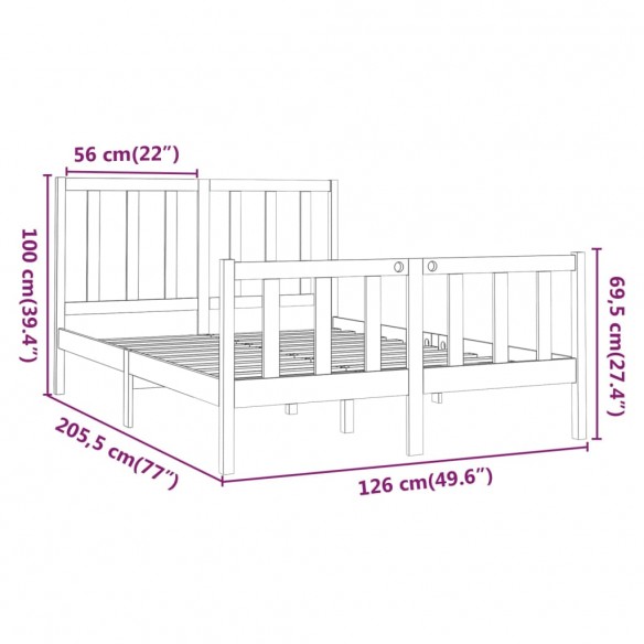 Cadre de lit Blanc Bois de pin massif 120x200 cm