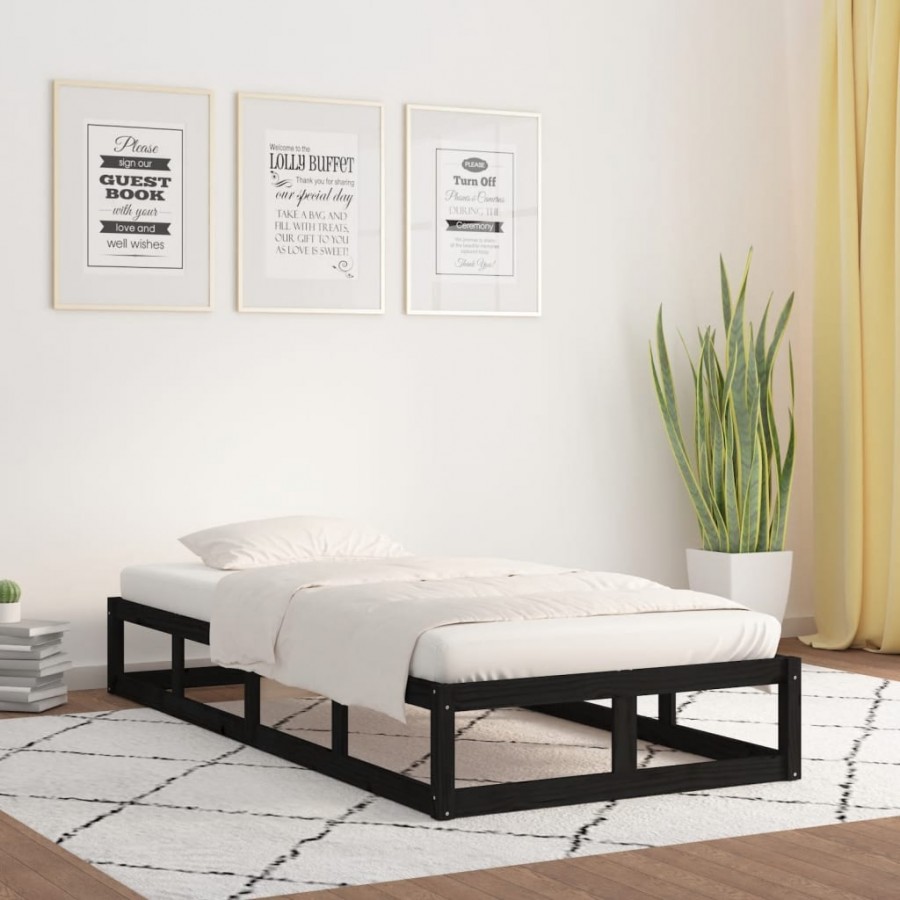 Cadre de lit Noir 75x190 cm Petit simple Bois massif