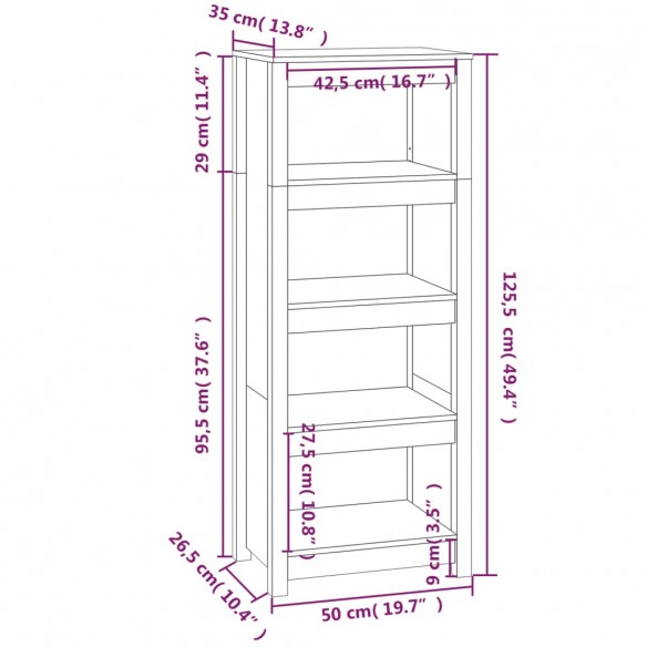 Bibliothèque Marron miel 50x35x125,5 cm Bois de pin massif