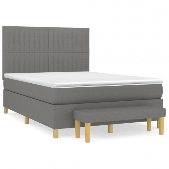 Cadre de lit avec matelas Gris foncé 140x200cm Tissu