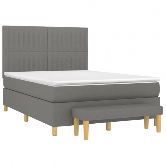 Cadre de lit avec matelas Gris foncé 140x200cm Tissu