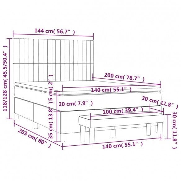 Cadre de lit avec matelas Gris foncé 140x200cm Tissu