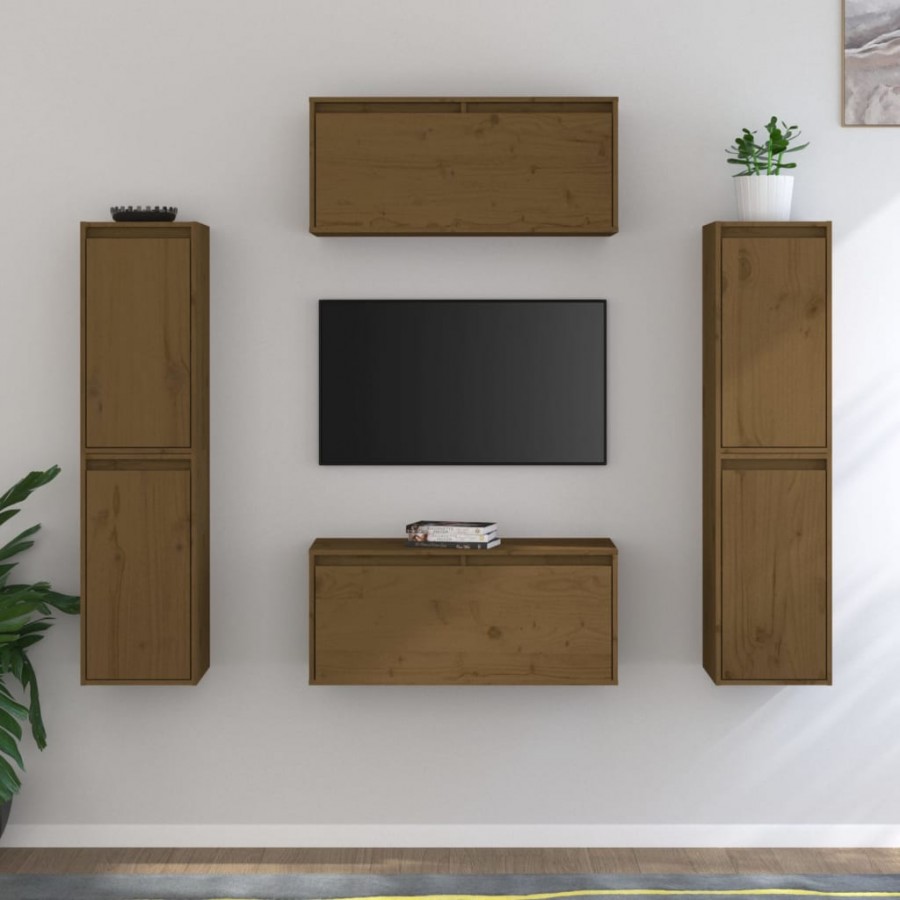 Meubles TV 6 pcs Marron miel Bois massif de pin