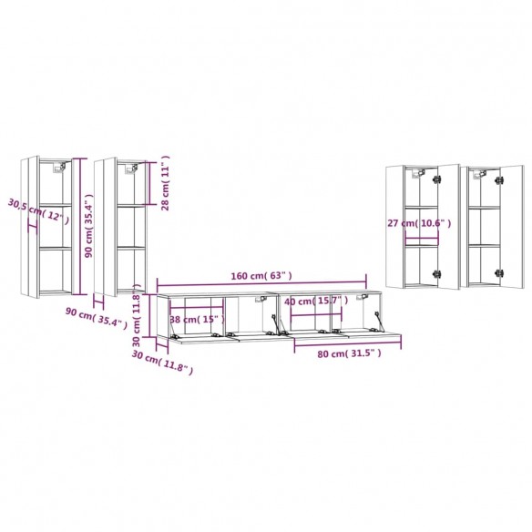 Ensemble de meubles TV 6 pcs Chêne sonoma Bois d'ingénierie