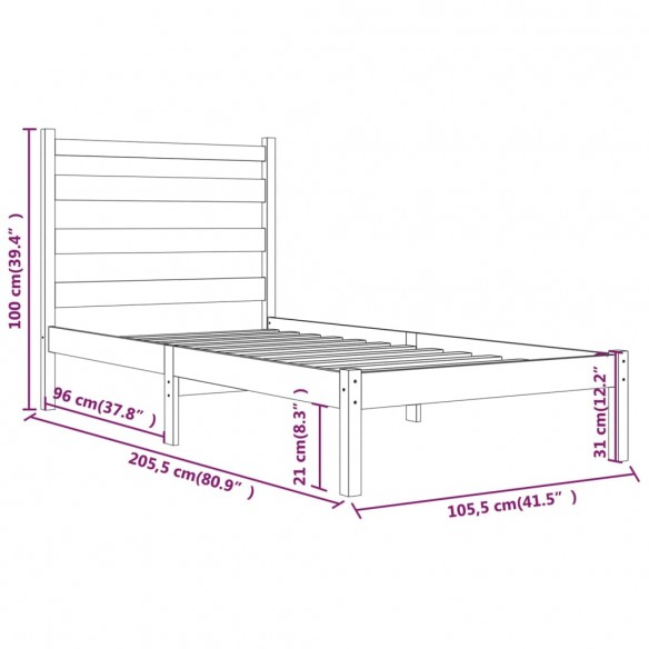 Cadre de lit Blanc Bois de pin massif 100x200 cm