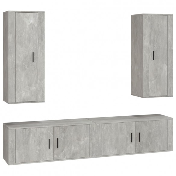 Ensemble de meubles TV 4 pcs Gris béton Bois d'ingénierie