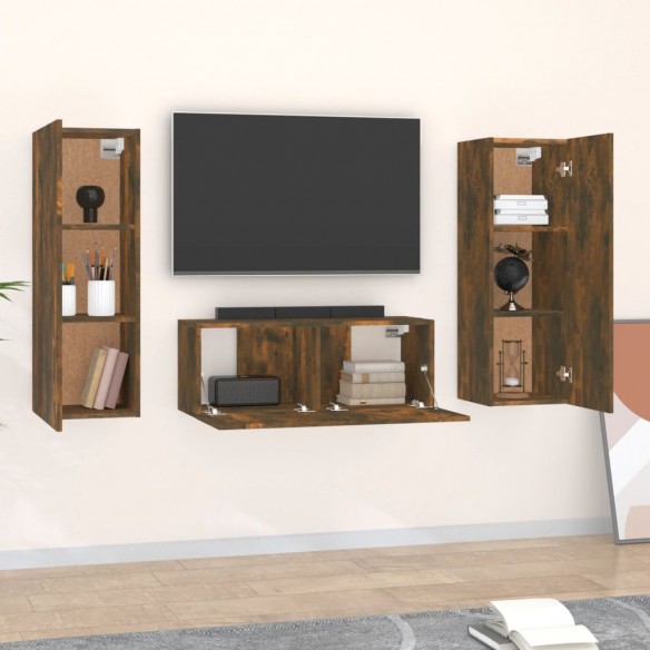 Ensemble de meubles TV 3 pcs Chêne fumé Bois d'ingénierie