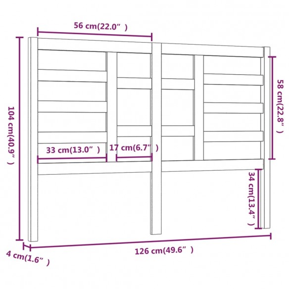 Tête de lit Blanc 126x4x104 cm Bois massif de pin