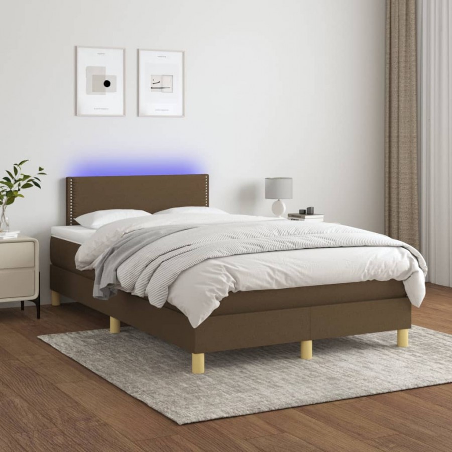 Cadre de lit matelas et LED Marron foncé 120x200 cm