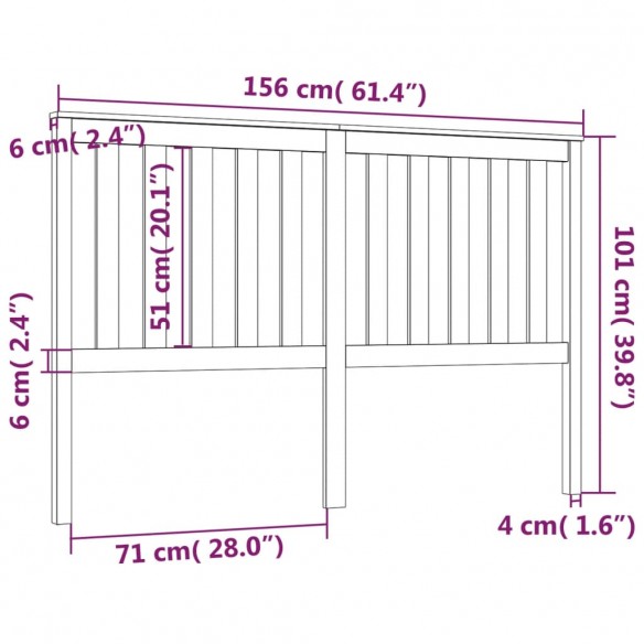 Tête de lit Gris 156x6x101 cm Bois massif de pin