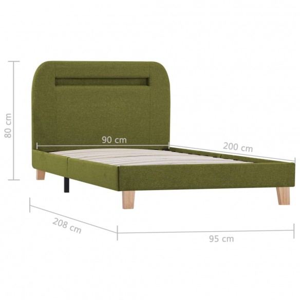 Cadre de lit avec LED Vert Tissu 90 x 200 cm