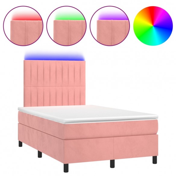 Cadre de lit avec matelas LED Rose 120x200cm Velours