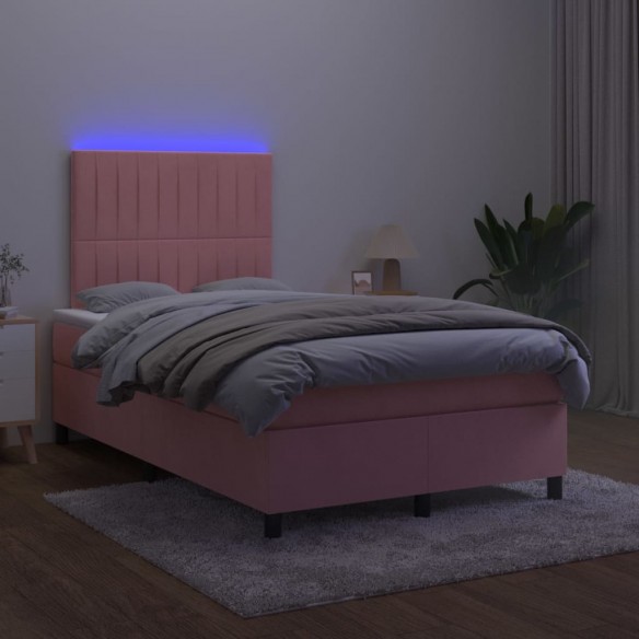 Cadre de lit avec matelas LED Rose 120x200cm Velours