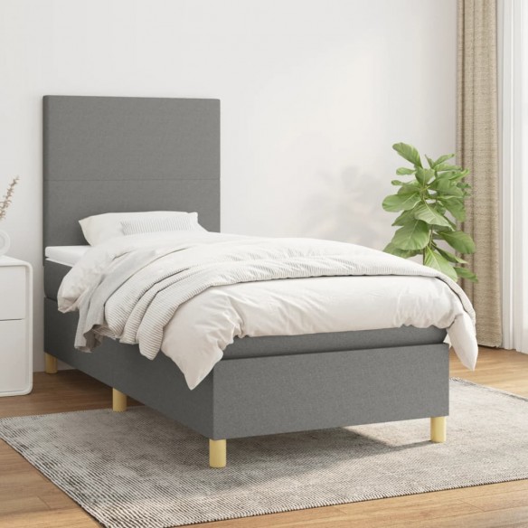 Cadre de lit avec matelas Gris foncé 80x200 cm Tissu