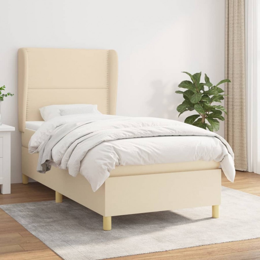 Cadre de lit avec matelas Crème 80x200 cm Tissu