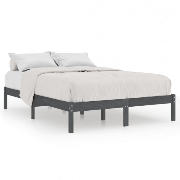 Cadre de lit Gris Bois massif 135x190 cm Double