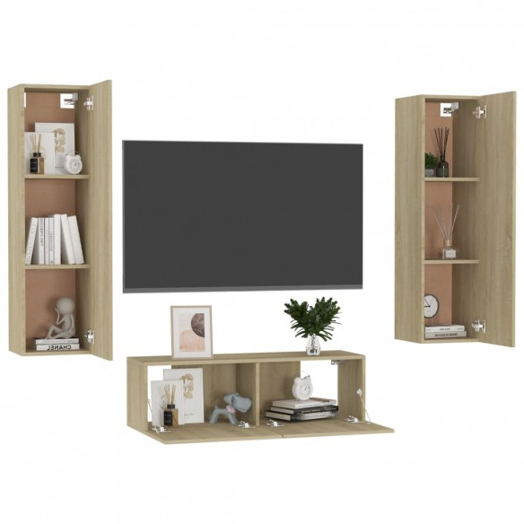 Ensemble de meubles TV 3 pcs Chêne sonoma Aggloméré