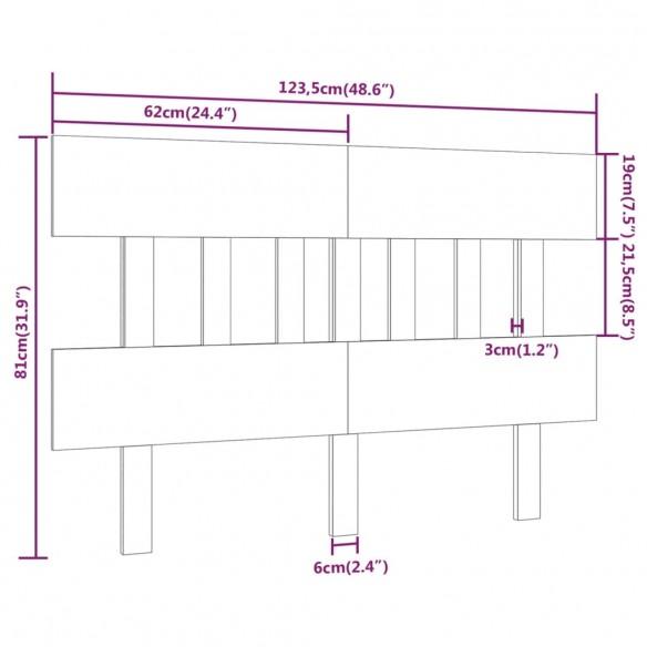 Tête de lit Noir 123,5x3x81 cm Bois massif de pin