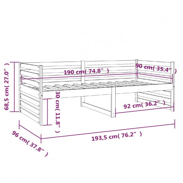 Lit de jour 90x190 cm Bois de pin massif