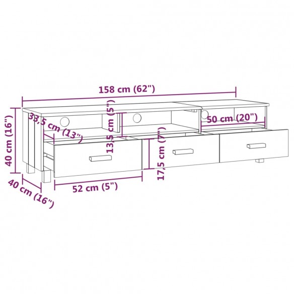 Meuble TV HAMAR Gris foncé 158x40x40 cm Bois massif de pin