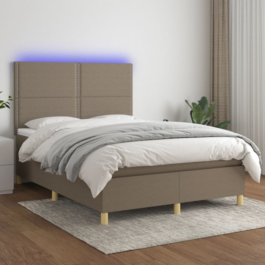 Cadre de lit et matelas et LED Taupe 140x200cm Tissu