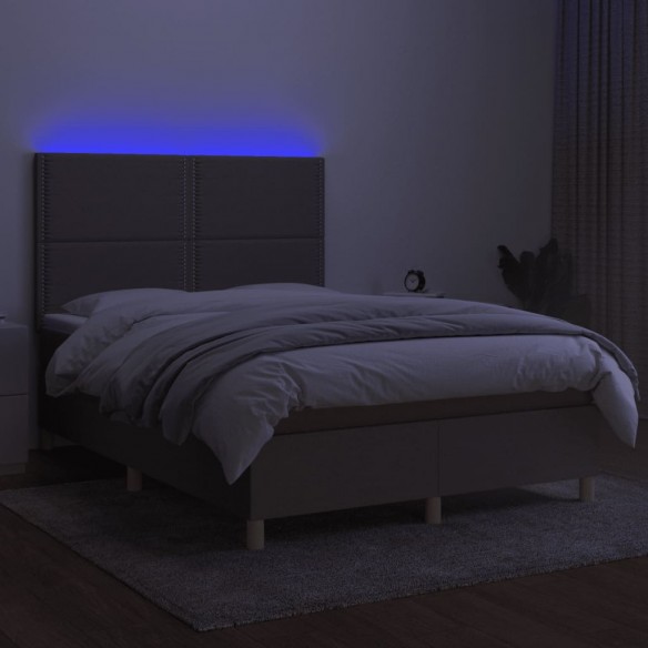 Cadre de lit et matelas et LED Taupe 140x200cm Tissu