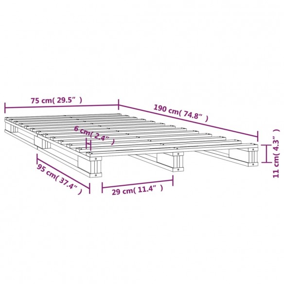 Lit de palette noir 75x190 cm bois pin massif petit simple