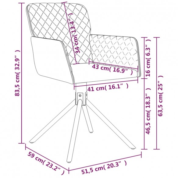 Chaises pivotantes à manger lot de 2 Rose Velours