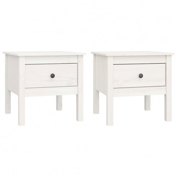 Tables d'appoint 2 pcs Blanc 50x50x49 cm Bois massif de pin