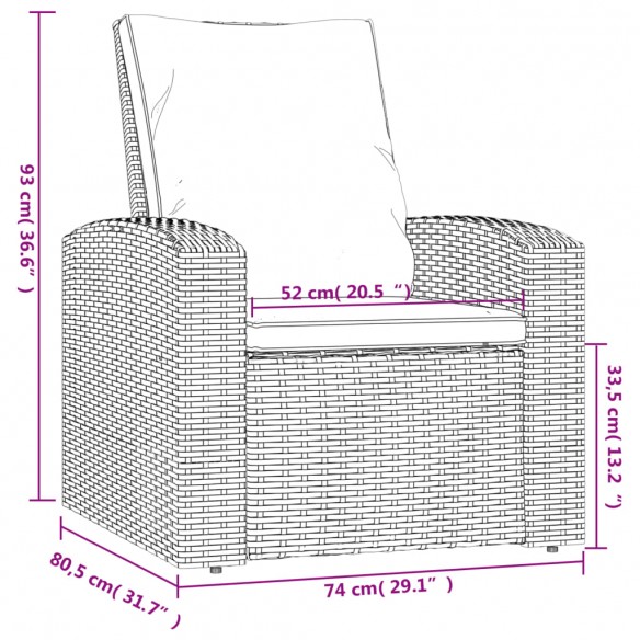 Fauteuil inclinable de jardin avec coussins marron clair rotin