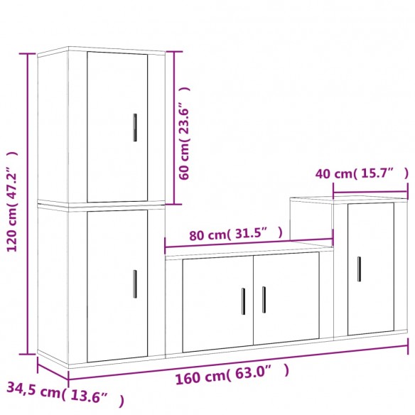 Ensemble de meubles TV 4 pcs Chêne fumé Bois d'ingénierie