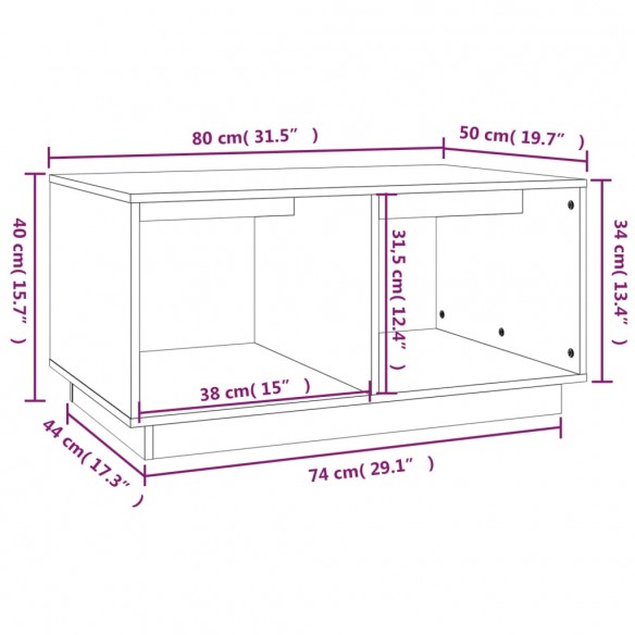 Table basse Gris 80x50x40 cm Bois massif de pin