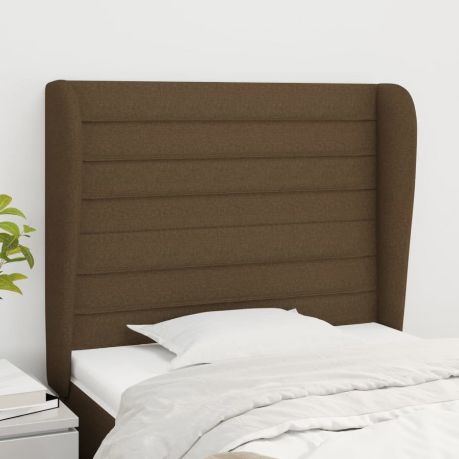 Tête de lit avec oreilles Marron foncé 103x23x118/128 cm Tissu