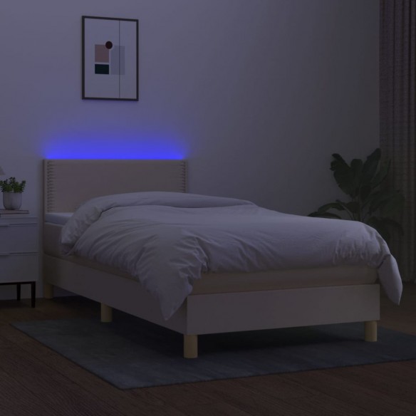 Cadre de lit avec matelas LED Crème 100x200 cm Tissu