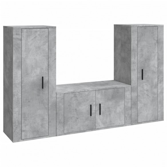 Ensemble de meubles TV 3 pcs Gris béton Bois d'ingénierie