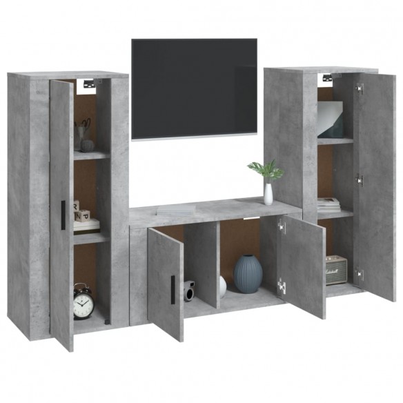 Ensemble de meubles TV 3 pcs Gris béton Bois d'ingénierie