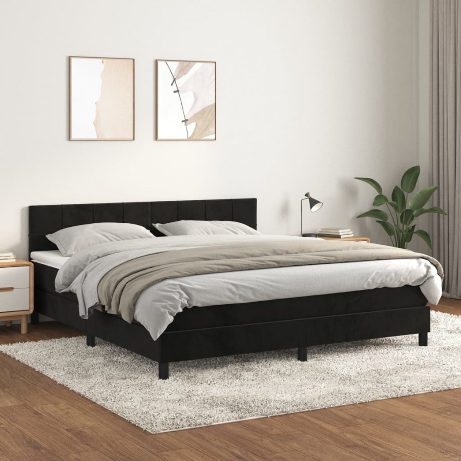 Cadre de lit et matelas Noir 160x200 cm Velours