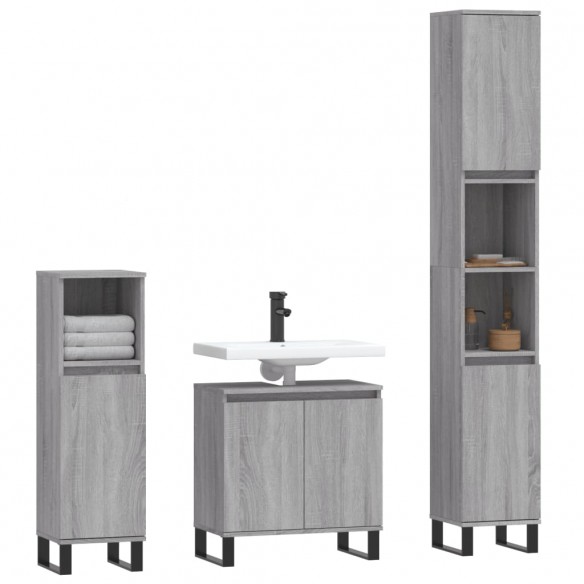 Ensemble de meubles de salle de bain 3 pcs Sonoma gris