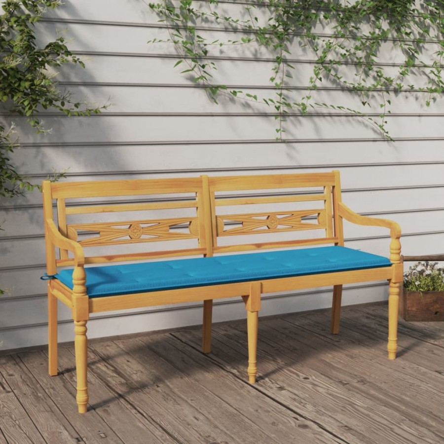 Banc Batavia avec coussin bleu 150 cm Bois de teck massif