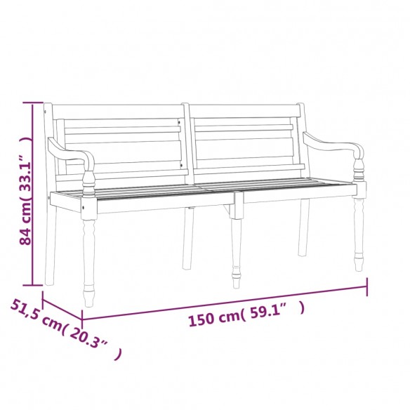 Banc Batavia avec coussin anthracite 150 cm Bois de teck massif