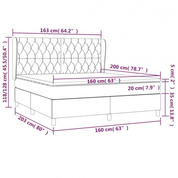 Cadre de lit avec matelas Gris clair 160x200cm Tissu