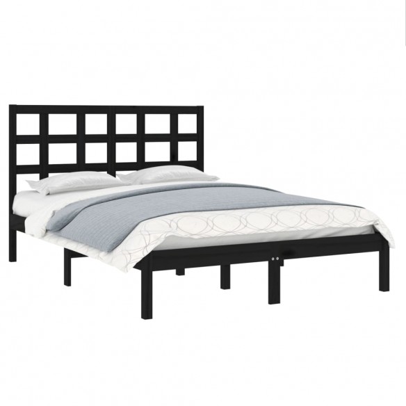 Cadre de lit Noir Bois massif 120x190 cm Petit Double