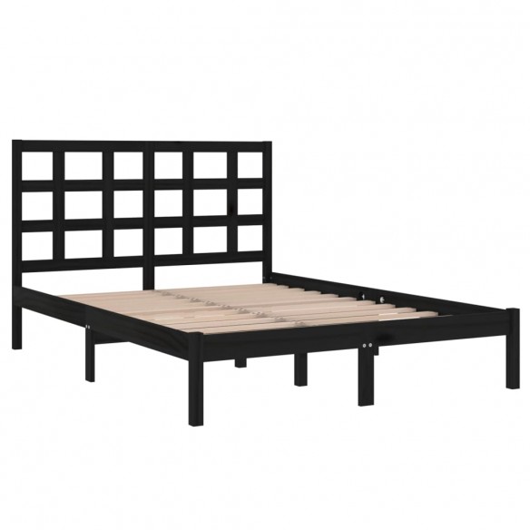 Cadre de lit Noir Bois massif 120x190 cm Petit Double