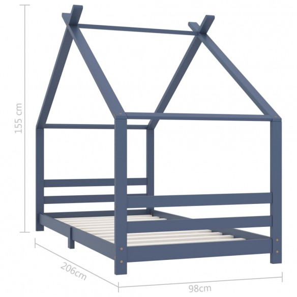 Cadre de lit d'enfant Gris Bois de pin massif 90x200 cm