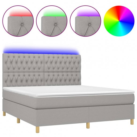 Cadre de lit matelas et LED Gris clair 160x200 cm