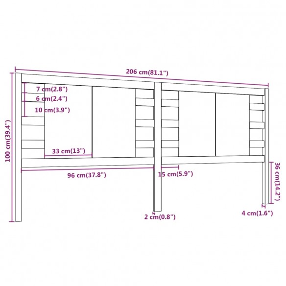 Tête de lit Marron miel 206x4x100 cm Bois massif de pin