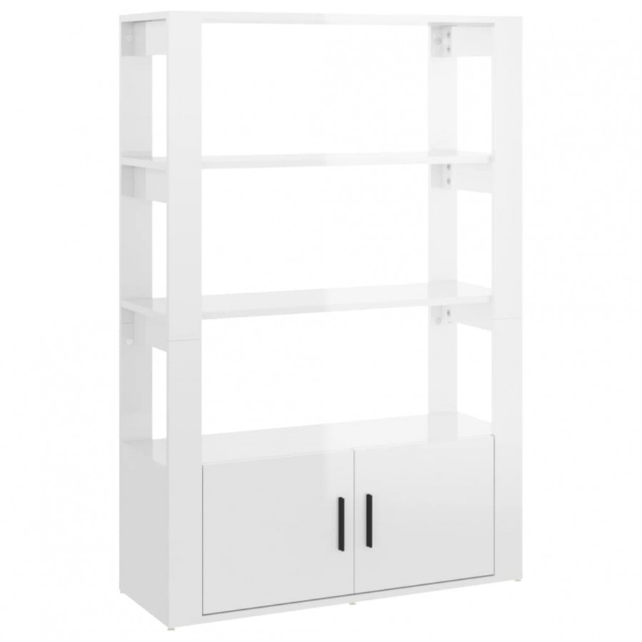 Buffet Blanc brillant 80x30x119,5 cm Bois d'ingénierie