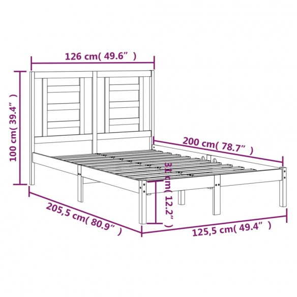 Cadre de lit Blanc Bois de pin massif 120x200 cm